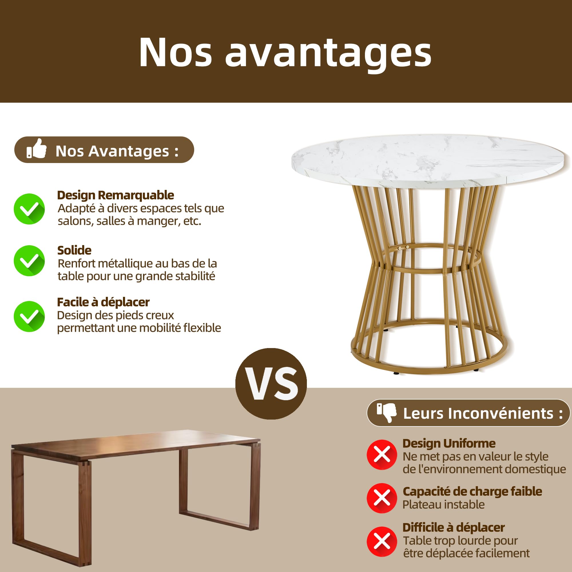 Runder Esstisch 100 cm mit Marmoroptik & Goldbeinen – Stabiler Küchentisch aus MDF mit Metallgestell, weiß-Gold Design für Esszimmer, Wohnzimmer & Homeoffice, Kleiner Tisch für 4 Personen