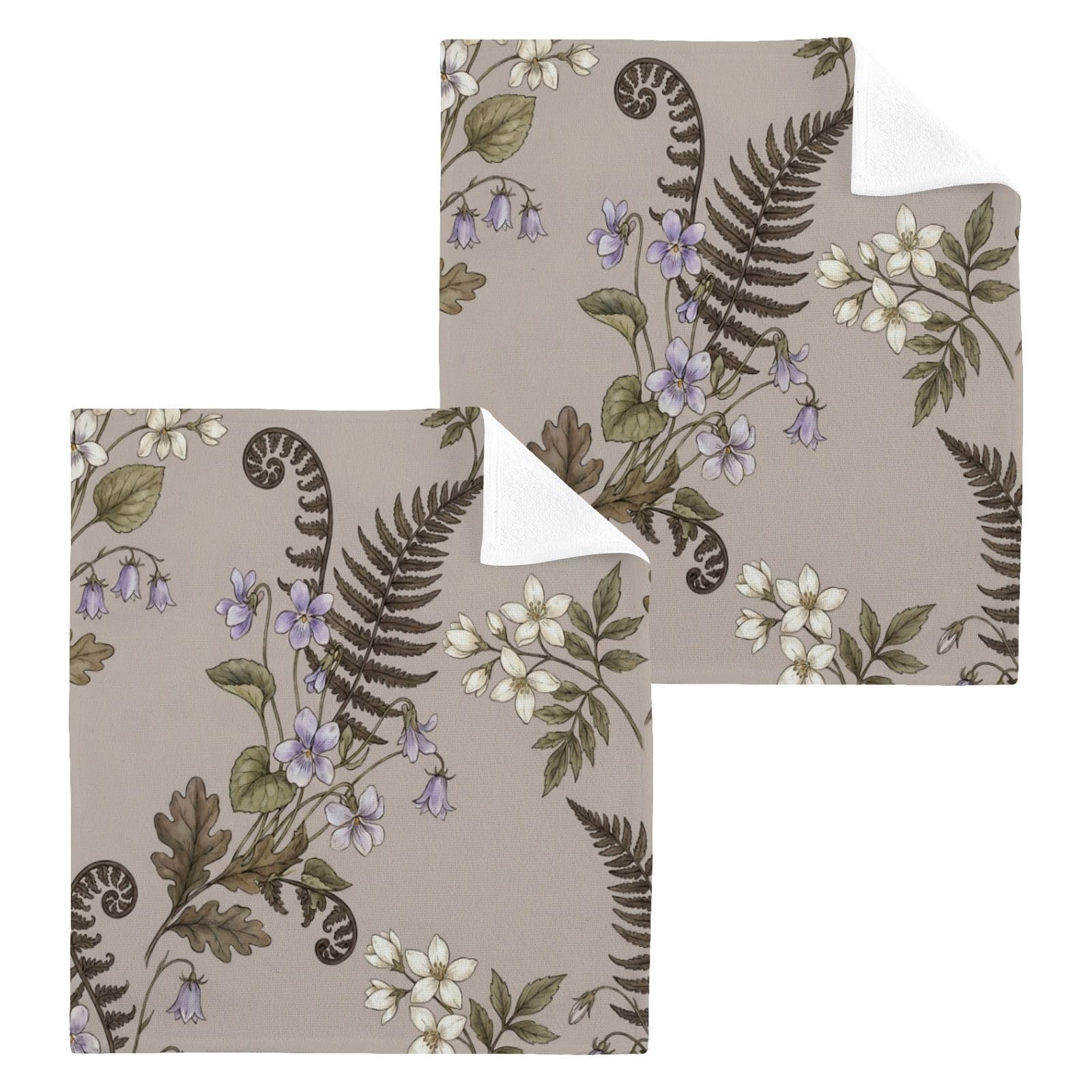 BOESI Vintage Wildflower Sketch 12x12in Cotton Washcloth,Face Towel