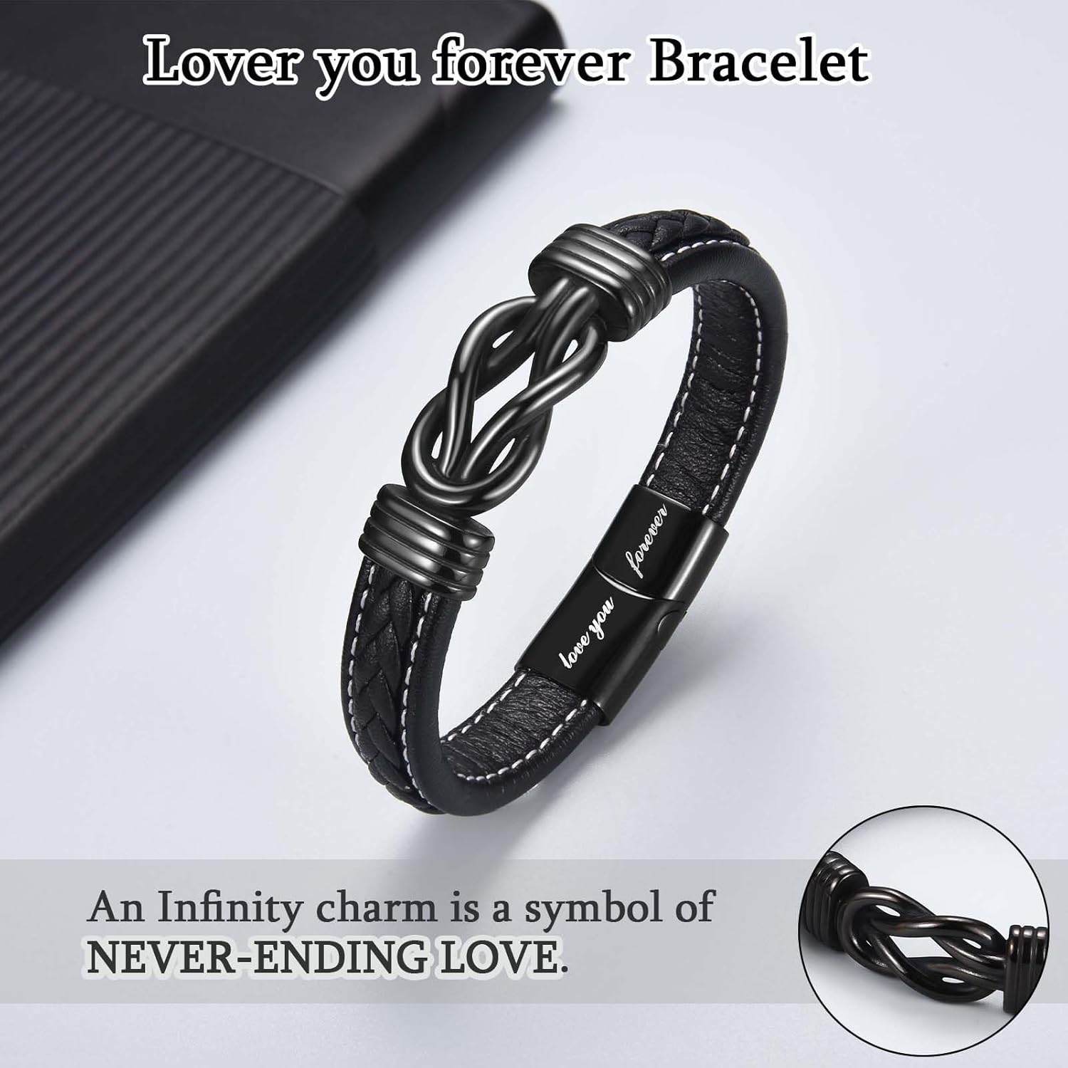 Love You Forever Leather Bracelet Gifts for Men Him Teen Boys, To My Brother Son Grandson Nephew Friend Dad Husband Christmas Birthday Valentines Fathers Day Graduation Back to School Gifts - Image 2