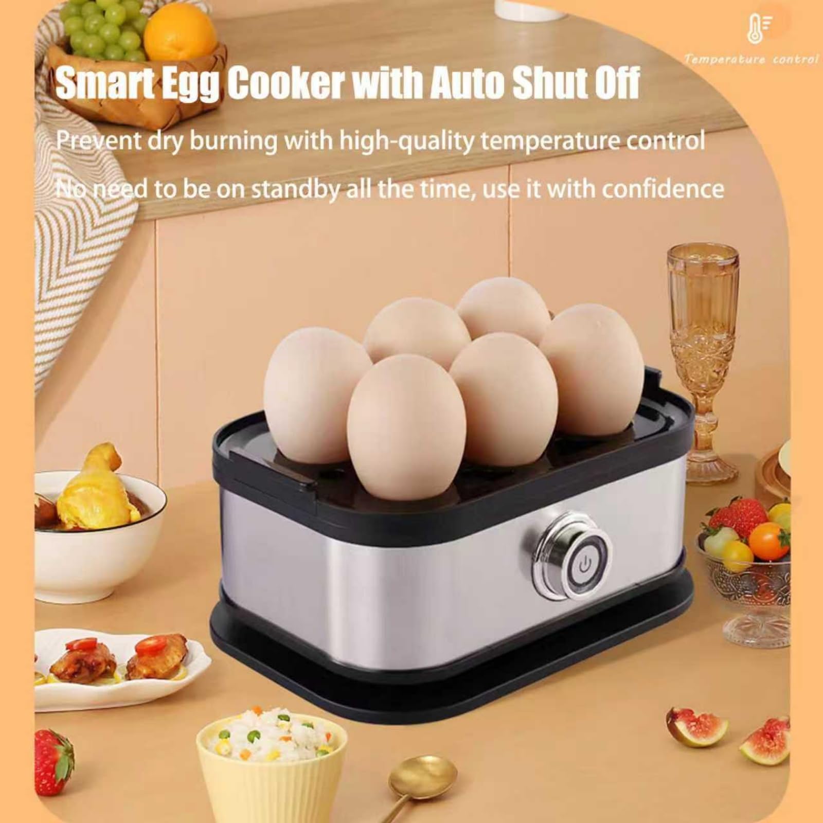 Cuociuova Intelligente Halreactody Con Spegnimento Automatico, Funzione Di Spegnimento Automatico Tramite Manopola, Cuoce Anche Altri Alimenti A Vapore, Con Il Miglior Cuociuova In Acciaio (1pcs)