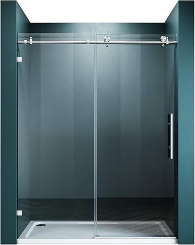 Miniatura 21 de ELEGANT Puerta corredera sin marco para bañera de 60 pulgadas de ancho x 62 pulgadas de alto, puerta corrediza de cristal de ducha para bañera