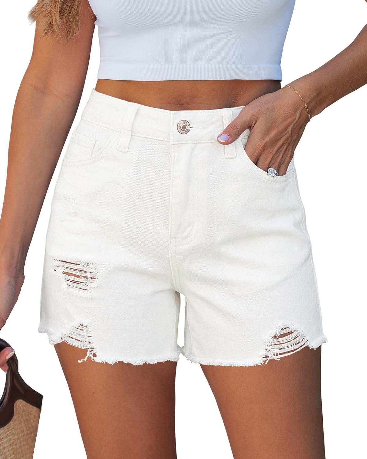 luvamia Jean Shorts for Women Trendy High Waisted Ripped Distressed Raw Hem Stretchy Denim Shorts Country Concert Outfit