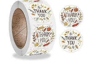 500 Thanksgiving Label Stickers Roll with Pumpkin and Leaf Designs