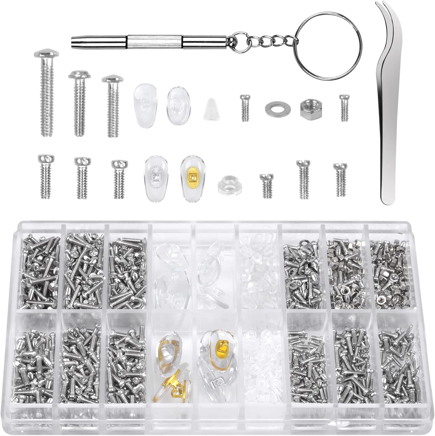 1000 Pcs Glasses Repair Screws, 8 Pairs Glasses Nose Pads, 21Types