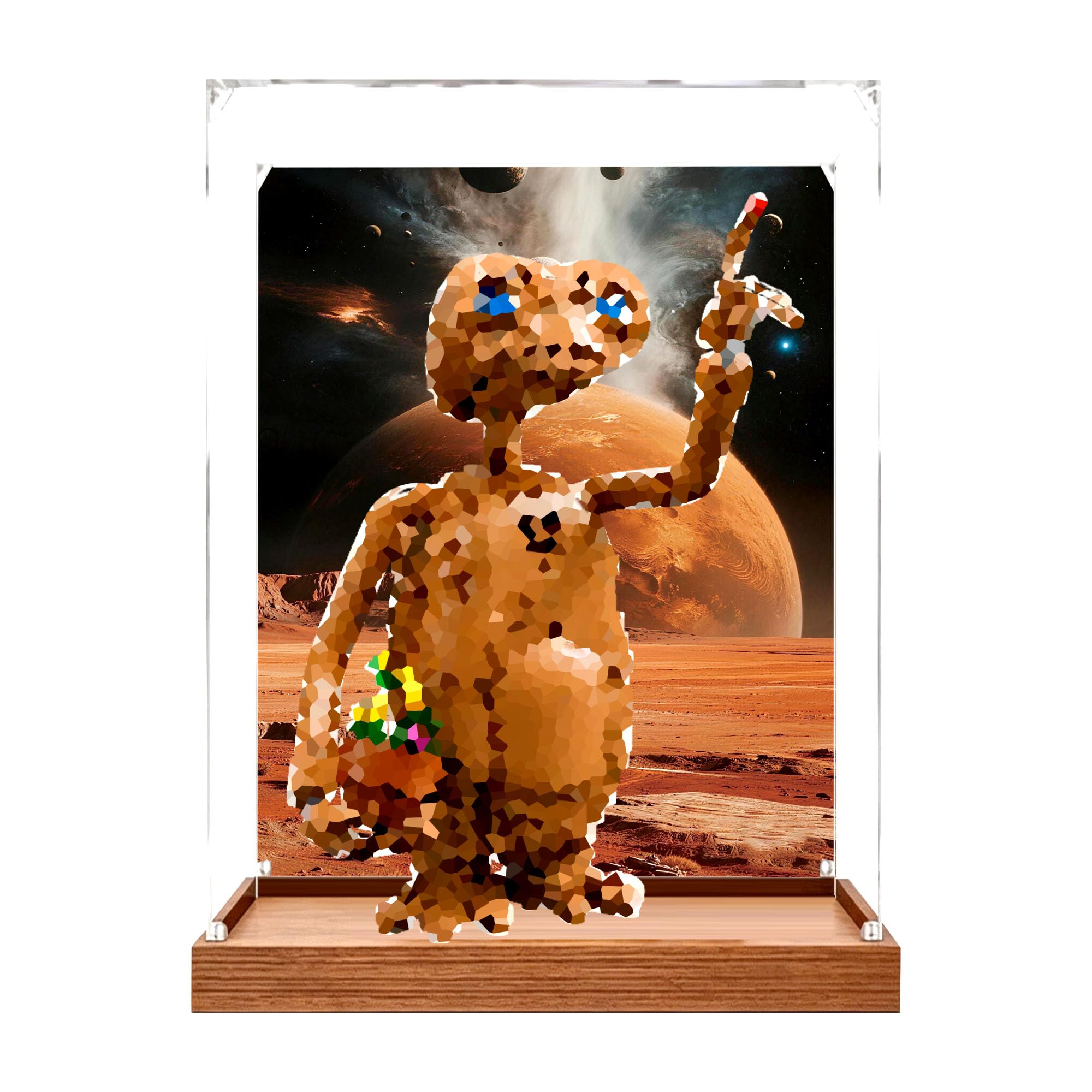 Acrylic Display Case for Le-go 21370 Alien Set,Clear Storage Box, Dustproof Protection Showcase (Display Box only, kit not Included) (Wood background 2)