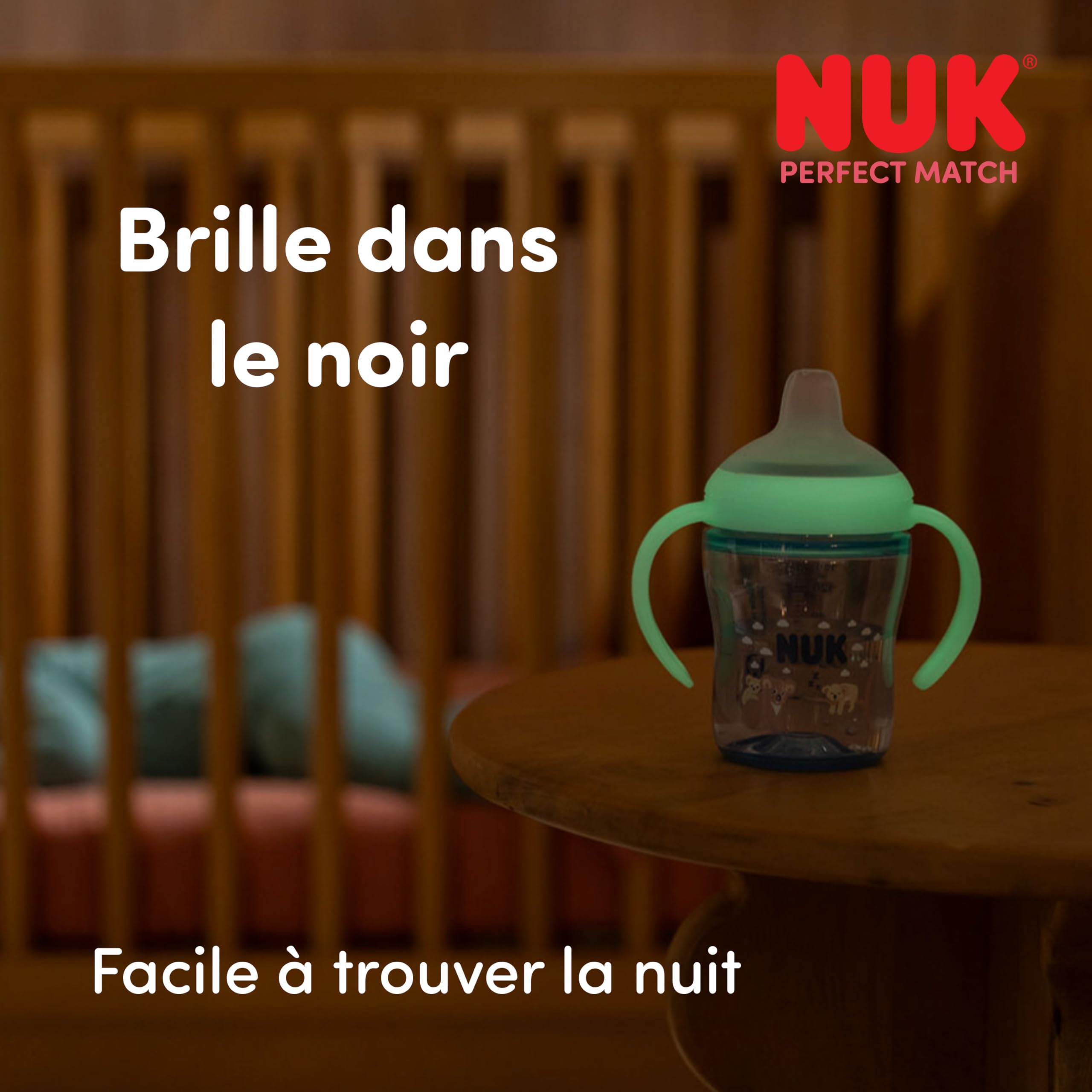 NUK Perfect Match Nuit Tasse d’apprentissage | 6+ mois | 150 ml | Tasse anti-fuite pour bébés | Poignées antidérapantes | Brille dans le noir | Singe/Koala | Lot de 2