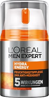 L'Oréal Men Expert Face Care for Men, Moisturising Cream with Guarana and 4x More Vitamin C, Hydra Energy Moisturiser 24H Anti-Fatigue 1 x 50 ml