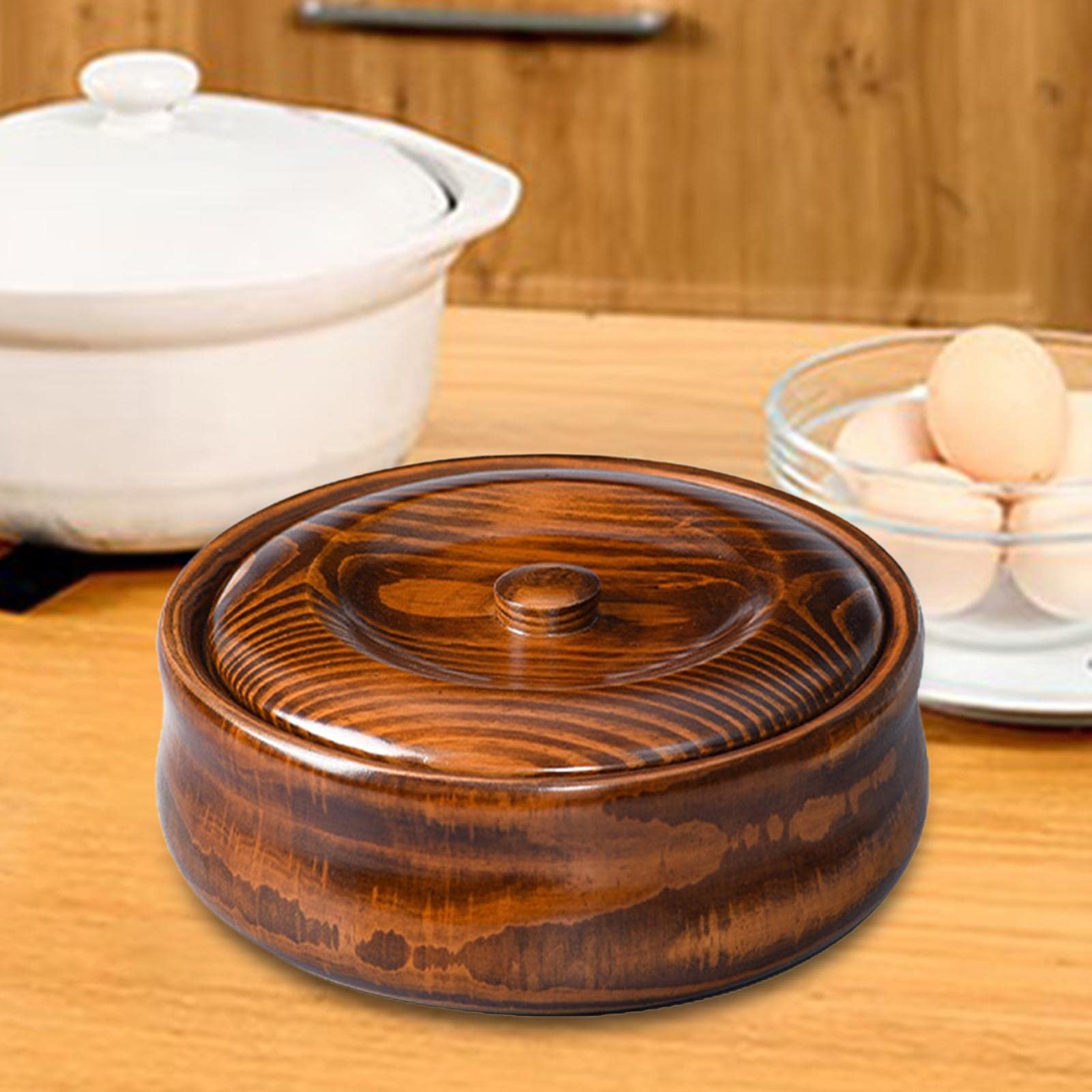 predolo Cuenco de Madera con Tapas para Sopa Cereal Keeper Ensaladera de Madera Maciza Cuenco para Servir, 23cmx7.5cm