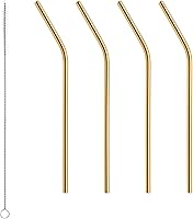 Vista 1 de Orrefors Peak - Juego de 4 pajitas con cepillo de limpieza pequeño, dorado