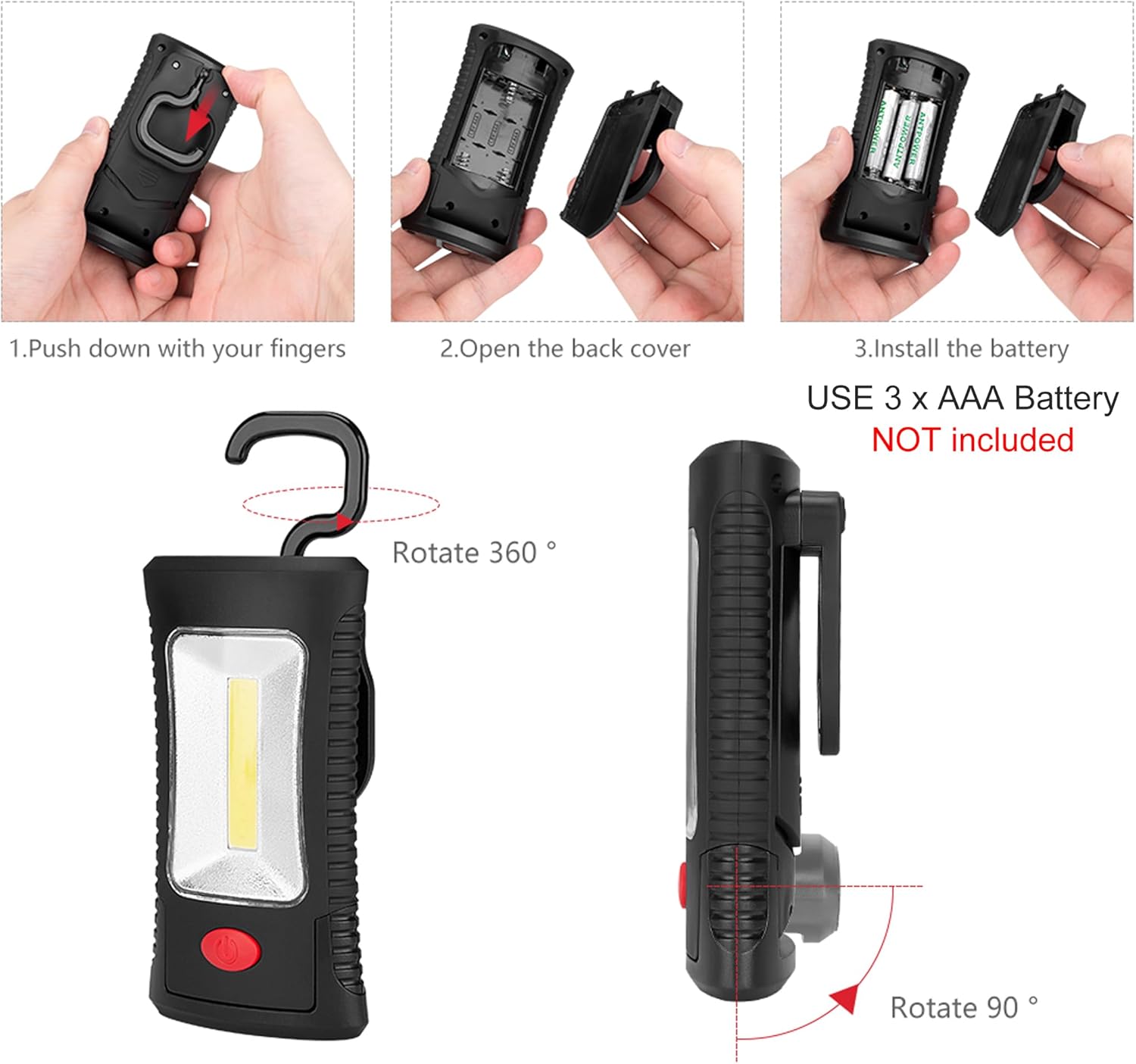 2Pack LED COB Magnetic Work Light,Battery Powered Flashlight with Magnetic Base and Hook,Magnetic Lights for Emergency,Car Repair,Workshop,BBQ,Gift for Dad,Men,Husband, WORKLIGHT 1441