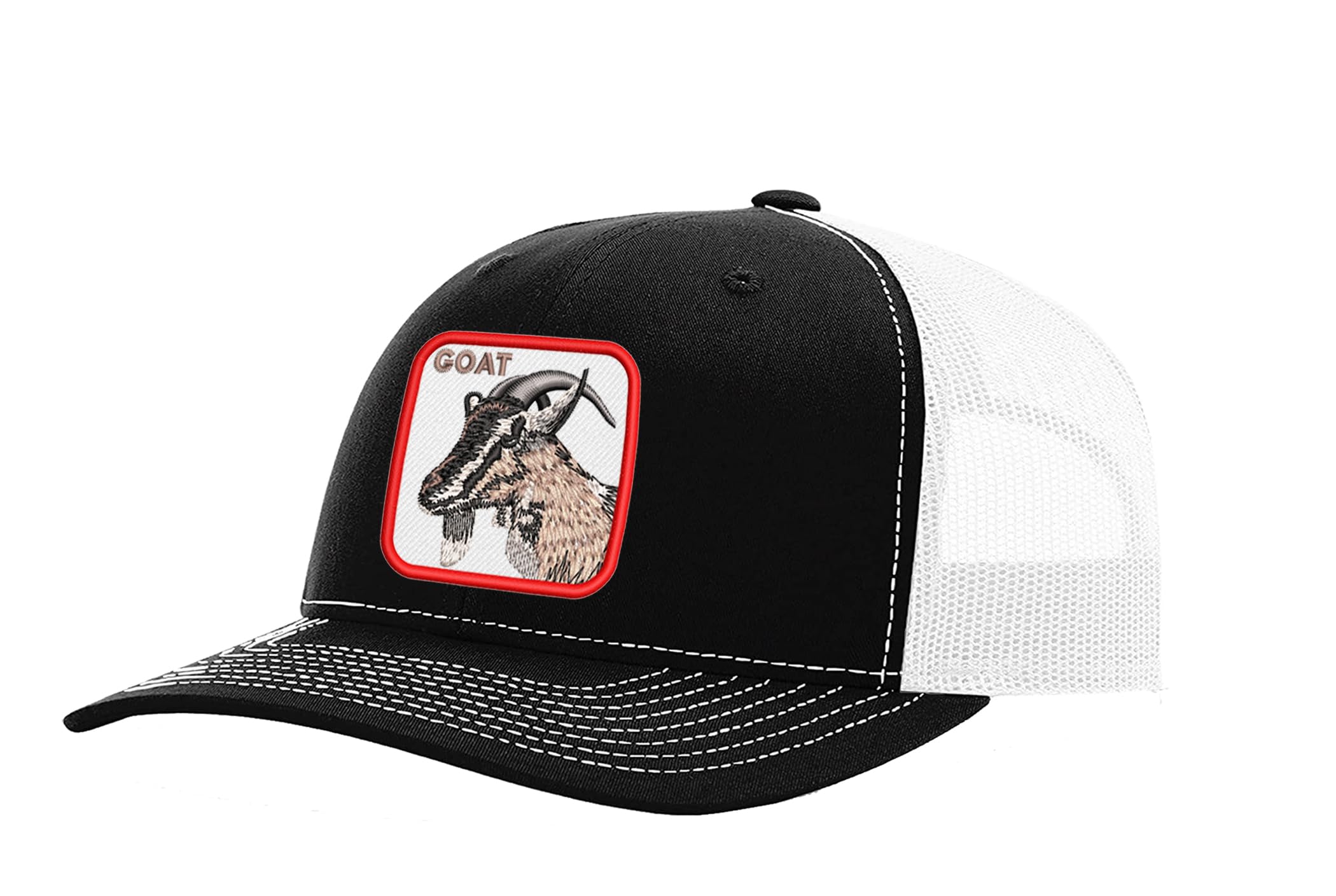 Goat Trucker Hat for Men - Embroidered Farm Animal Mesh Cap, Greatest of All Time Design, Stylish Mens Hats for Casual Wear