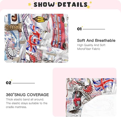 Miniatura 5 de Sábanas de cuna de acuarela London para bebé, sábanas suaves y transpirables para cuna, lavables a máquina, sábana para bebé niño