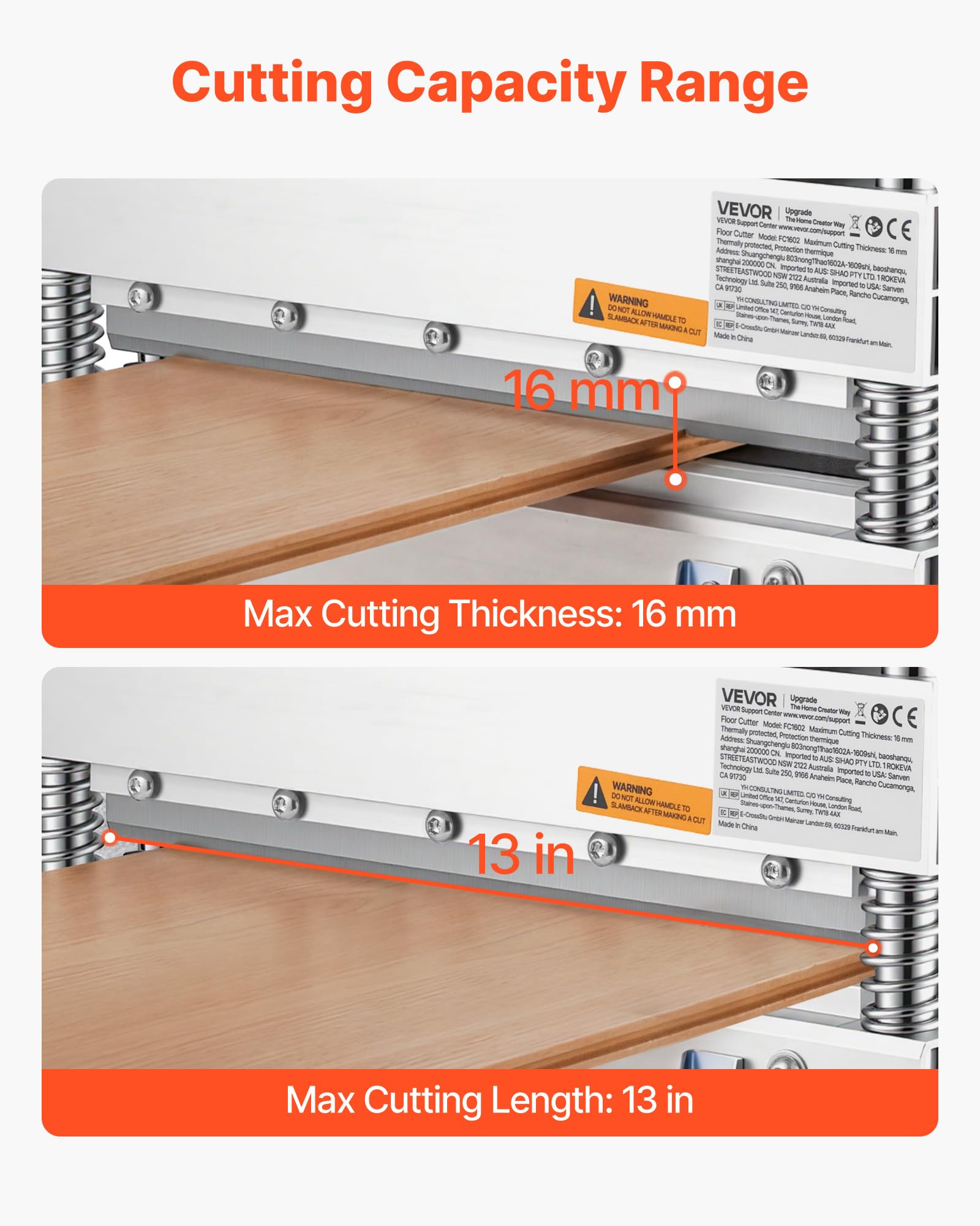 VEVOR Coupe Parquet Max. Épaisseur 16 mm Largeur 330 mm Guillotine à Parquet Réglages d'Angle 15° 30° 45° pour Sols Stratifiés Bois d'Ingénierie Vinyle LVT, Poignée Télescopique, Lame Acier D2, Roues
