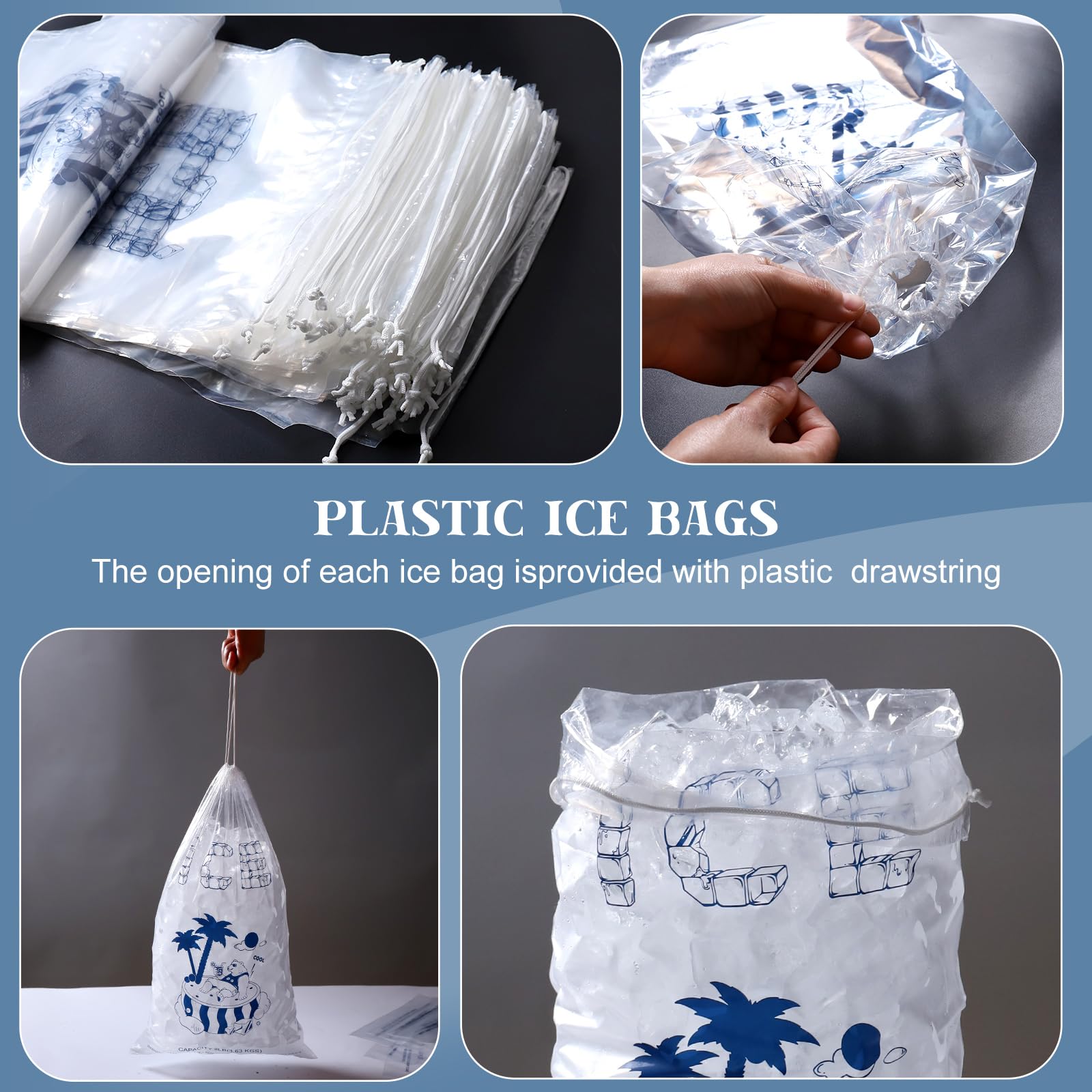 Silicone Freezer Bags Ice Bags Lb With Drawstring, 50 Pack