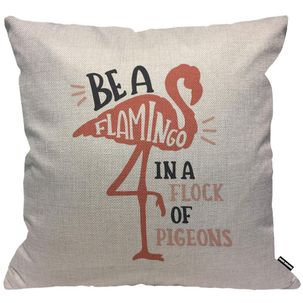 Hgod Designs Multi 02 Cushion Cover Flamingo With Quotes 'Be A Flamingo In A Flock Of Pigeons' Throw Pillow Cover For Living Room, Bedroom, Sofa, Chair - 18X18 Inch Pillowcase