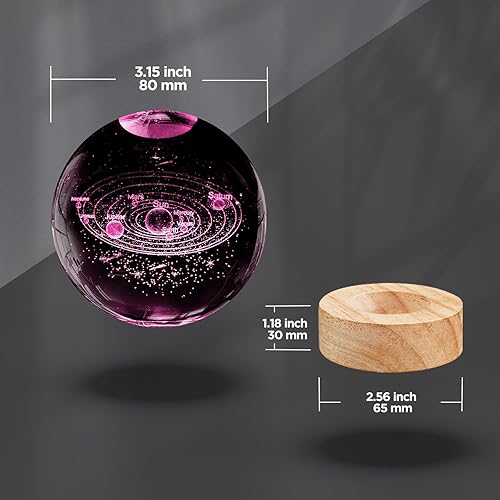 Miniatura 3 de Luz nocturna de bola de cristal del sistema solar 3D de 3.15 pulgadas, lámpara de bola de vidrio con 16 colores cambiantes de base de madera y