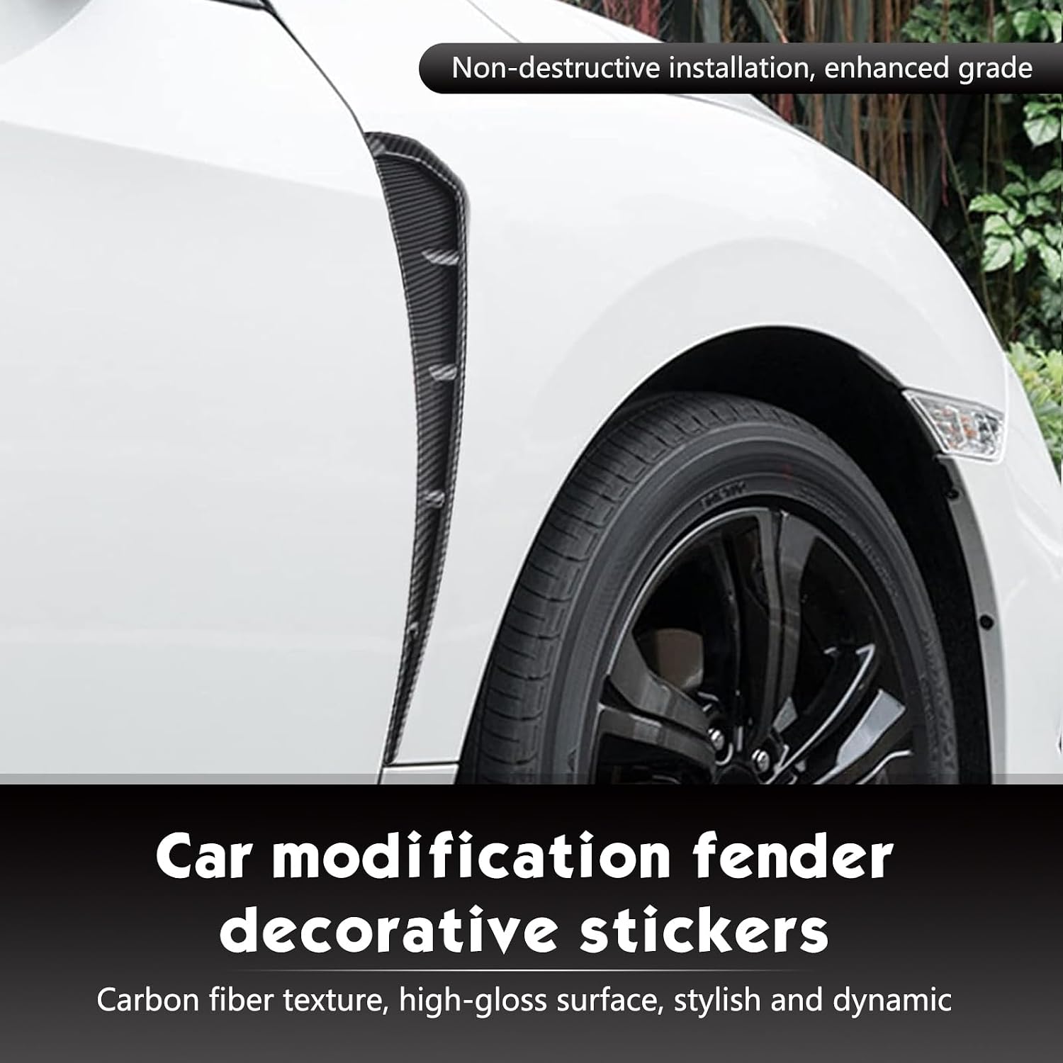 2 PCS Car Fender Side Vents, Spoiler Body Fender Stickers, Air Intake Grille Decorative Stickers, Universal for Most Cars (Carbon Fiber Texture)