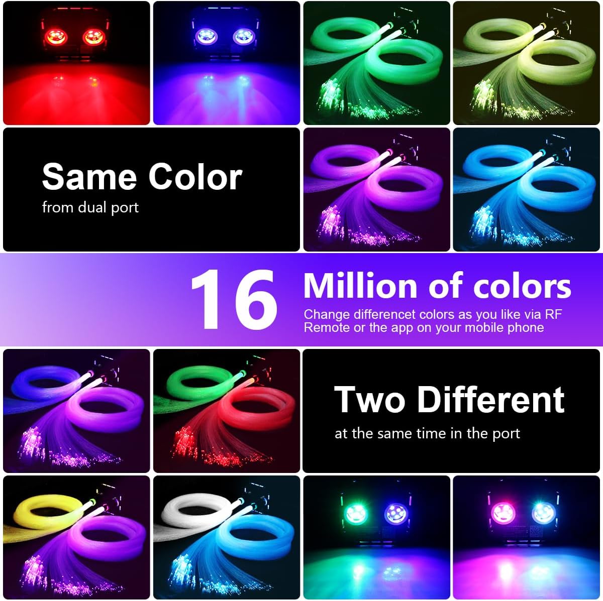 AZIMOM Updated Dual Color 50W Twinkle Fiber Optic Starlight Kits Mixed 1330pcs*16.4ft Fiber Strands End Glow Sound Activated Bluetooth/APP Remote Control Theater Ceiling Home Shop Lobby Roof Decor
