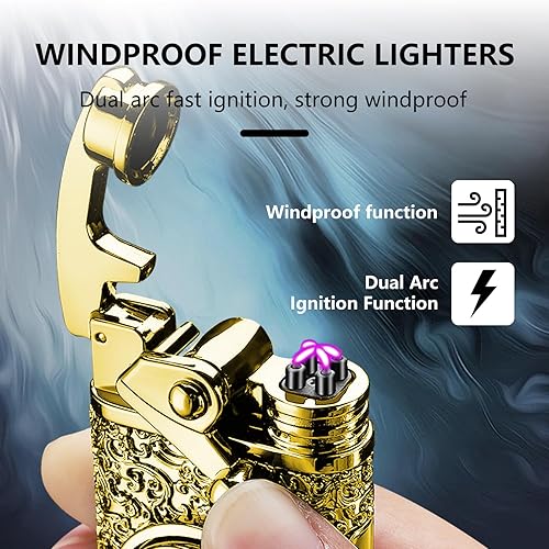 Miniatura 2 de TIKIUKI Encendedor eléctrico a prueba de viento de plasma de doble arco, encendedor eléctrico sin llama, encendedor recargable por USB, encendedor