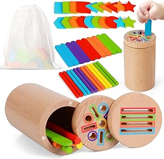 Montessori Toy from 1 2 3 Years, Motor Skills Toy from 1 Year, 3-in-1 Wooden Sorting Game Baby Toy, Colour Shape Sorting Toy, Educational Toy, Sensory Toy Gift for Toddlers