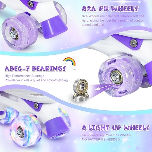 Miniatura 4 de Truwheelz - Patines de ruedas arcoíris para niñas de 6 a 12 y 3 a 5 años Patines ajustables con luz para niños