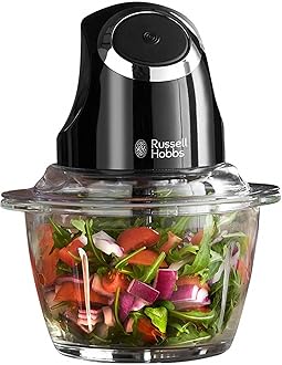 Desire Electric Fruit & Vegetable Mini Chopper, 1L glass bowl with 500ml food capacity & storage lid, Dishwasher safe parts, Stainless Steel blades, One touch operation, 200W, 24662