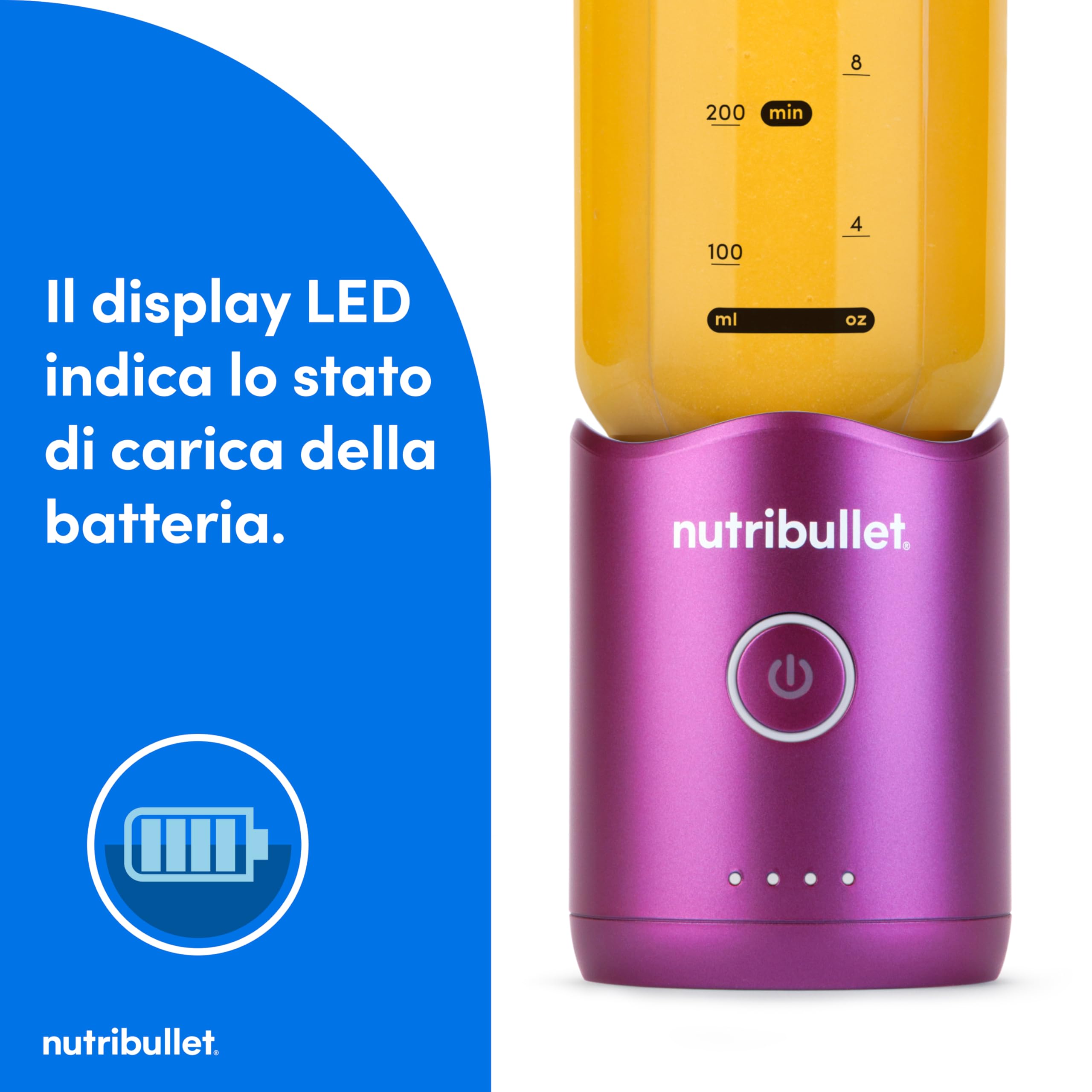 nutribullet Flex 590ml Mini Frullatore Portatile senza fili, Ricaricabile, con Manico e Tappo a Beccuccio, Tritatutto, per Smoothies e Frullati, Trita Ghiaccio e Frutta Congelata, Viola (NBP013VT)