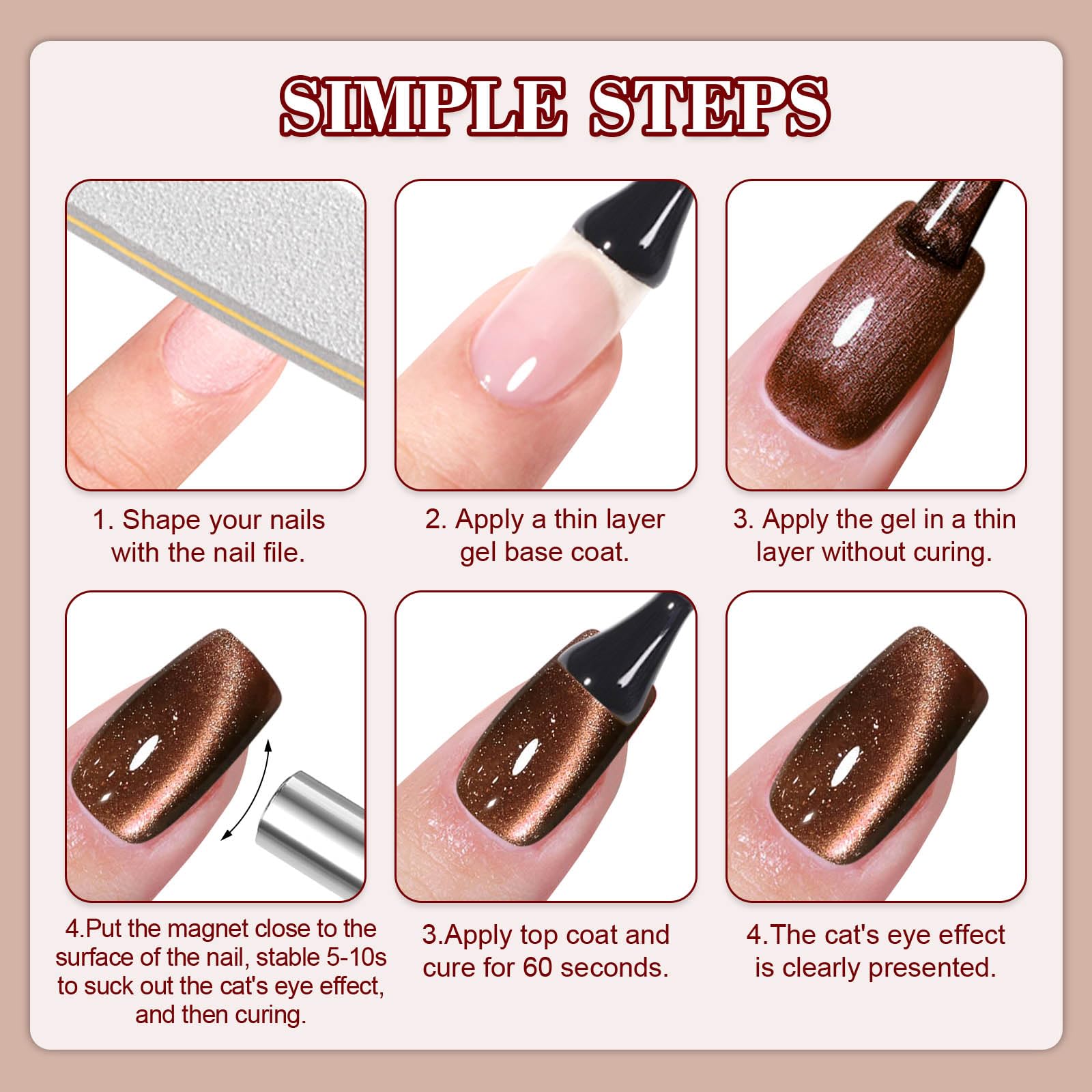 YSUVIN lakier hybrydowy UV Cat Eye, 4 kolory czerwony czarny brązowy biały żel lakier do paznokci Jelly Glass Crystal z magnetem Soak-Off Cat Eye UV Gel dla początkujących DIY Nail Art Manicure Salon