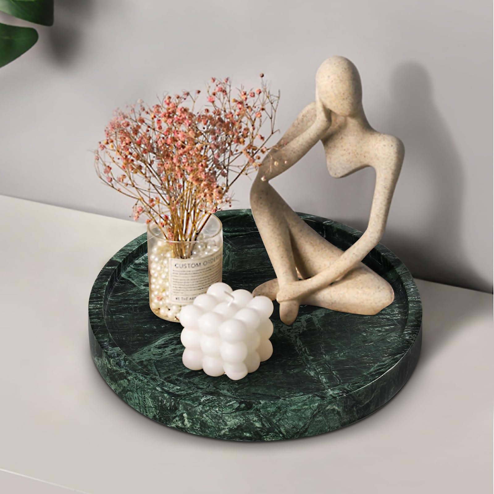 Grünes Marmor-Tablett, Marmor-Badezimmer-Tablett, Arbeitsplatten-Organizer, dekorative Tabletts für Couchtisch, Seifenspender, Küche (Grün, 19,8 cm)