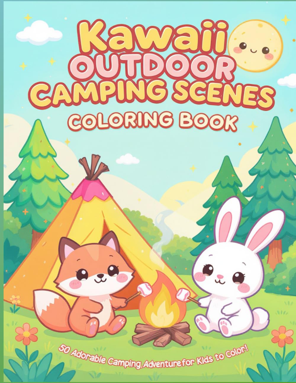 Kawaii Outdoor Camping Scenes Coloring Book: 50 Adorable Camping Adventures for Kids to Color