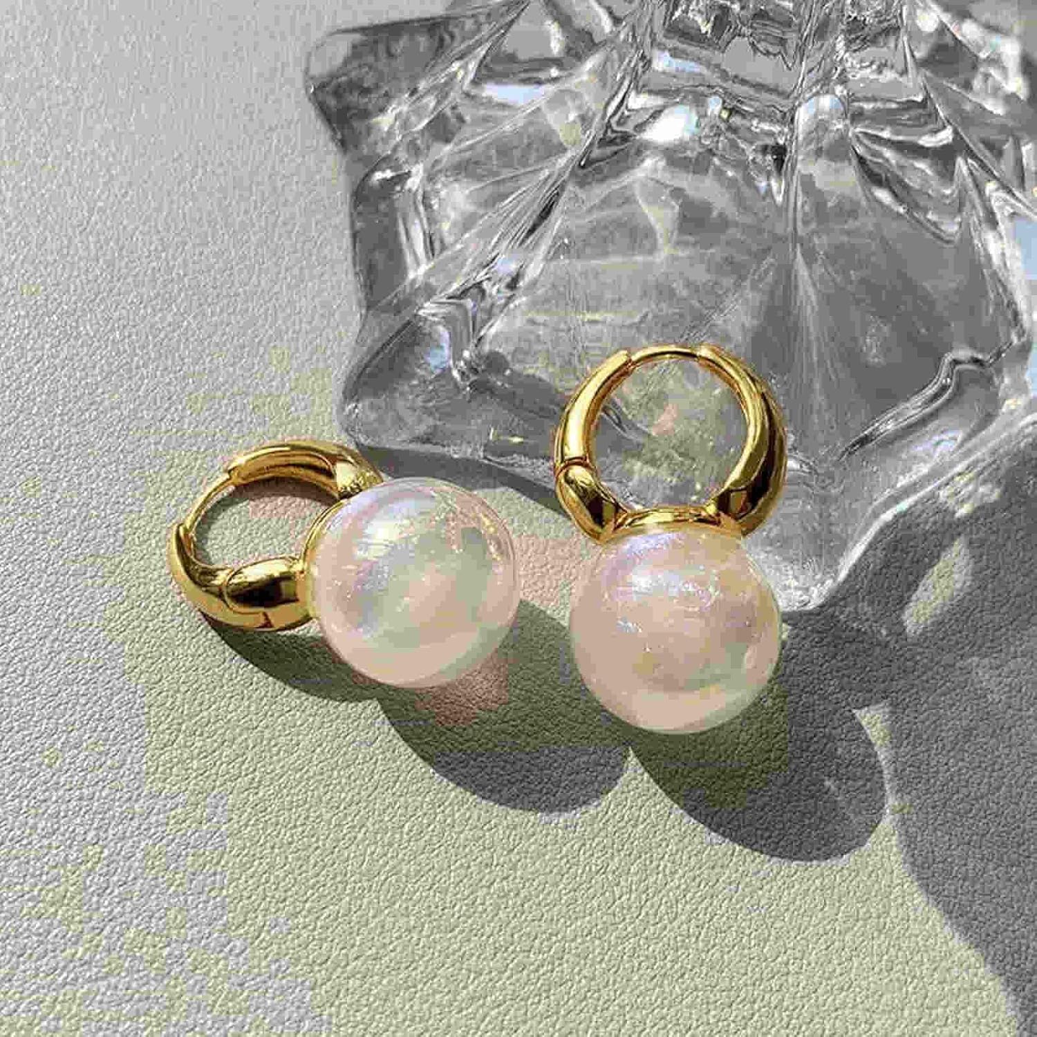 HUGE TOMATO Big Pearl Drop Earrings for Women, Statement Extra Large Pearl Earrings Dangle, Elegant Oversized Gold 925 Sterling Silver Hoop Dangling for Mom Teen Wedding Jewelry Gift,14mm - Image 5