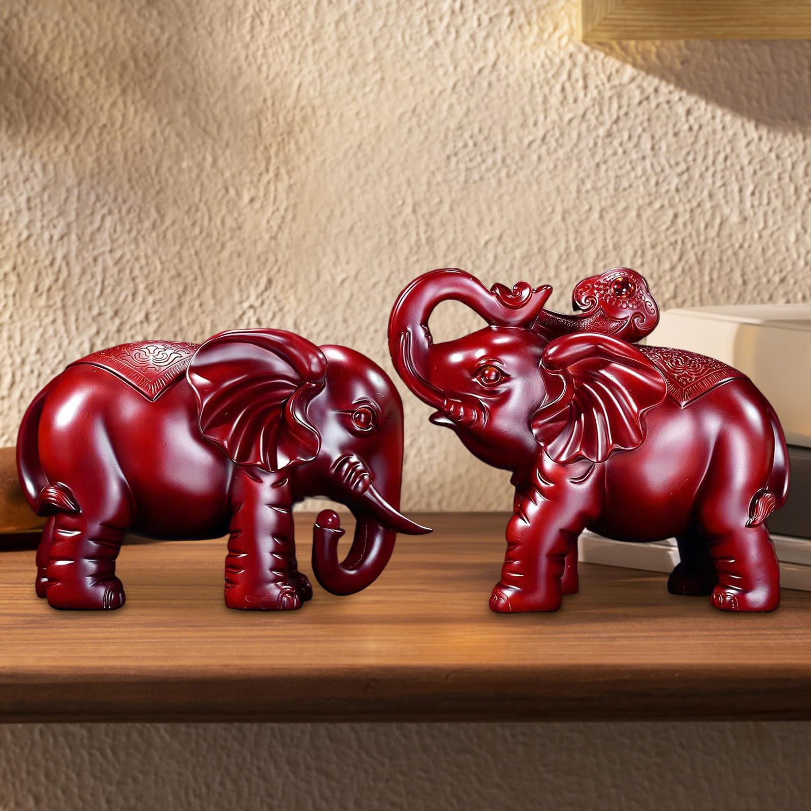 Decorazione Elefante In Legno Arte Rustica Decorativa Artigianale | Statuetta Elefante Portafortuna in Legno Per Scrivania, Desktop, Mensola, Libreria, Camera Da , Soggiorno