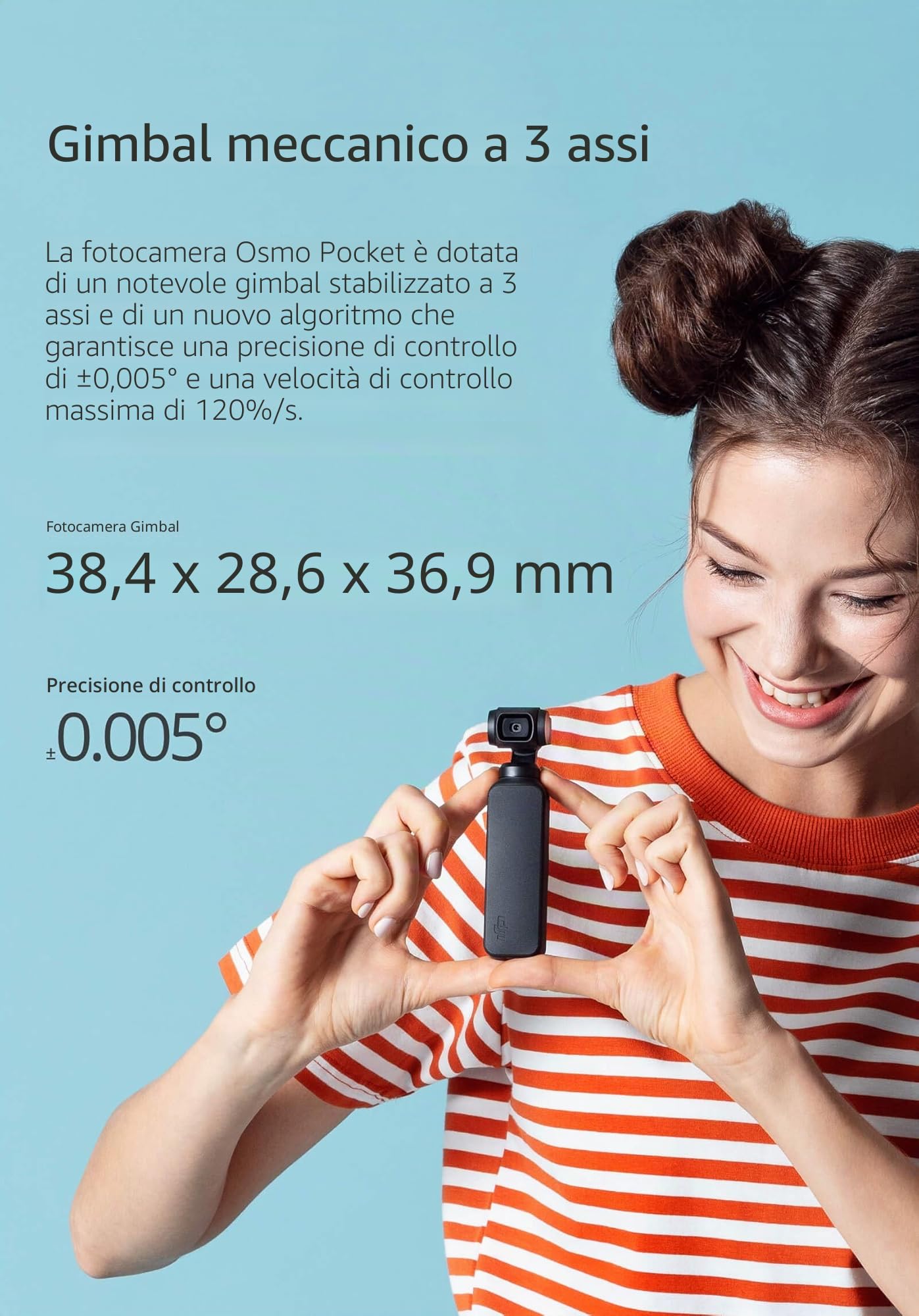 DJI Osmo Pocket - Sistema di Stabilizzazione a Tre Assi, Gimbal con Sensore da 1/2.3 Pollici, Campo Visivo di 80° e l'Apertura a f/2,0, Video in 4K/60FPS A, 100 Mbps