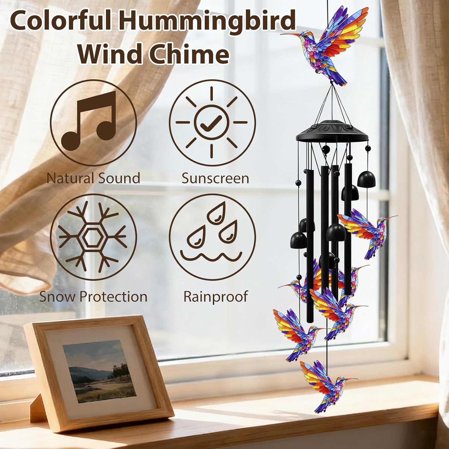 Hummingbird Wind Chimes for Outside,Metal Windchimes,Hummingbird Gifts for Women/Men,Durable Wind Chime Garden Decor Outdoor,Memorial/Housewarming/Birthday/Festival Gifts,Front Yard Decor