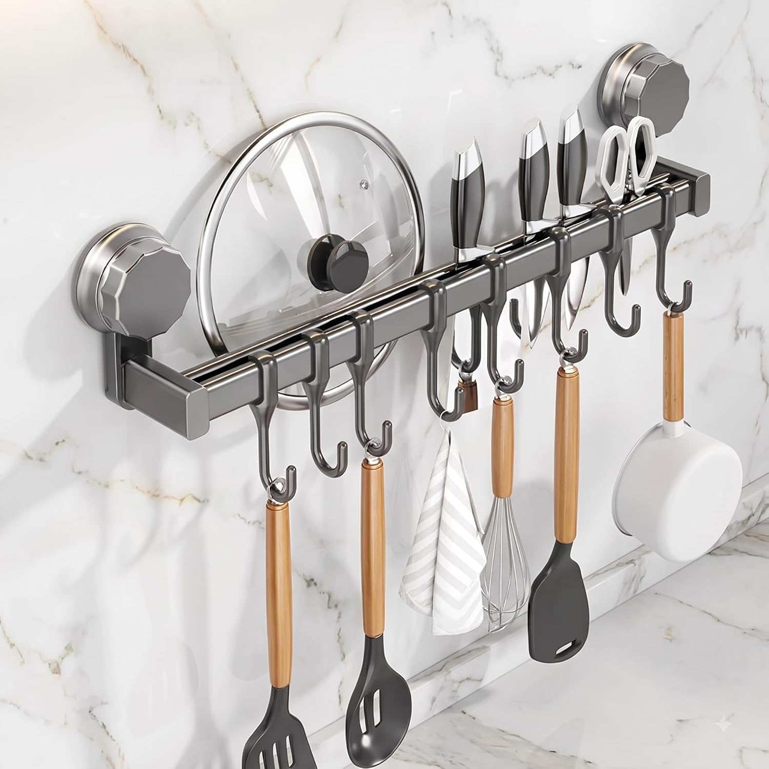 ZEXREL 8 Hook Wall Mounted Kitchen Knife & Utensil Rack