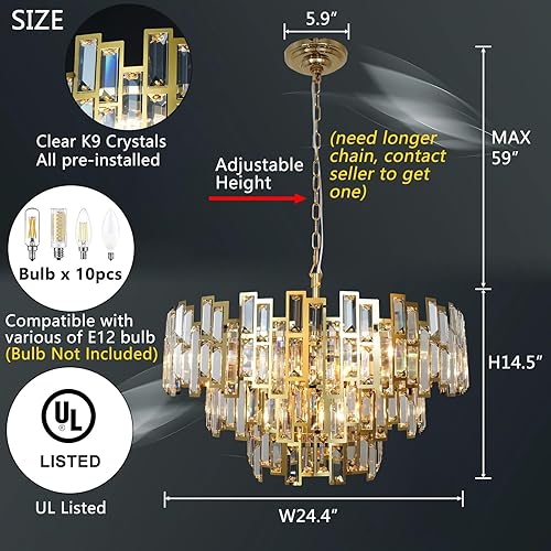 Miniatura 5 de OSAIRUOS Candelabro de cristal chapado en oro, moderno, redondo, para comedor, dormitorio, cocina, entrada, lámpara colgante contemporánea, lámpara