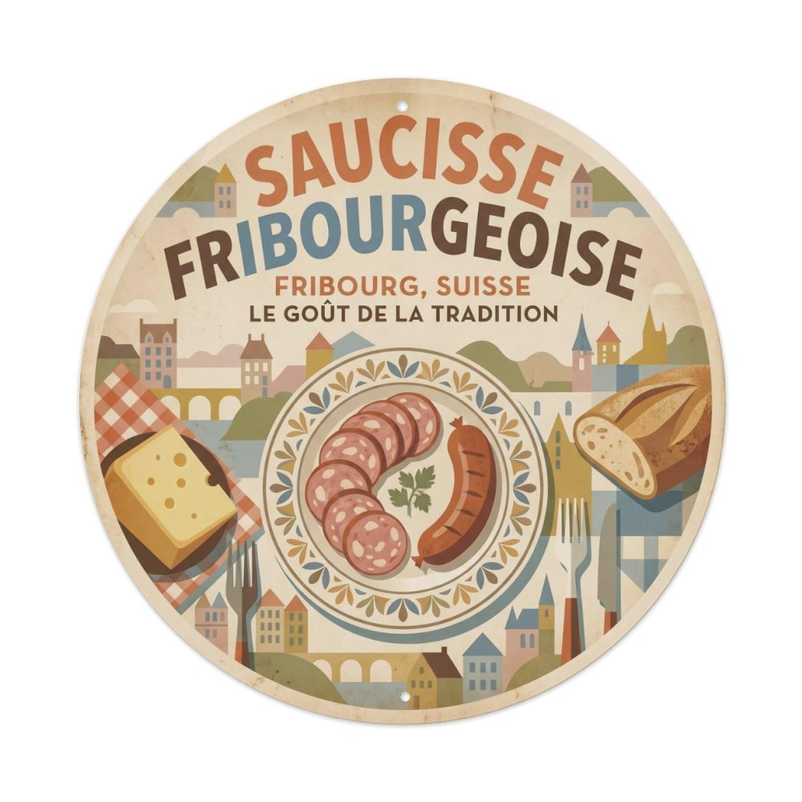 Saucisse Fribourgeoise Swiss Food Travel Cuisine Metal Tin Sign