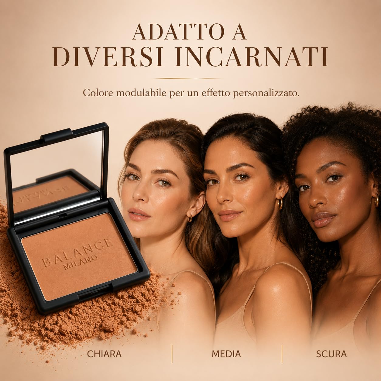 BALANCE MILANO 14g Bronzer in Polvere per Contouring Viso Made in Italy - Terra Abbronzante Effetto Sunkissed Naturale e Radioso - Olio di Jojoba, Mandorle e Vitamina E - Vegan & Talc Free - Make Up