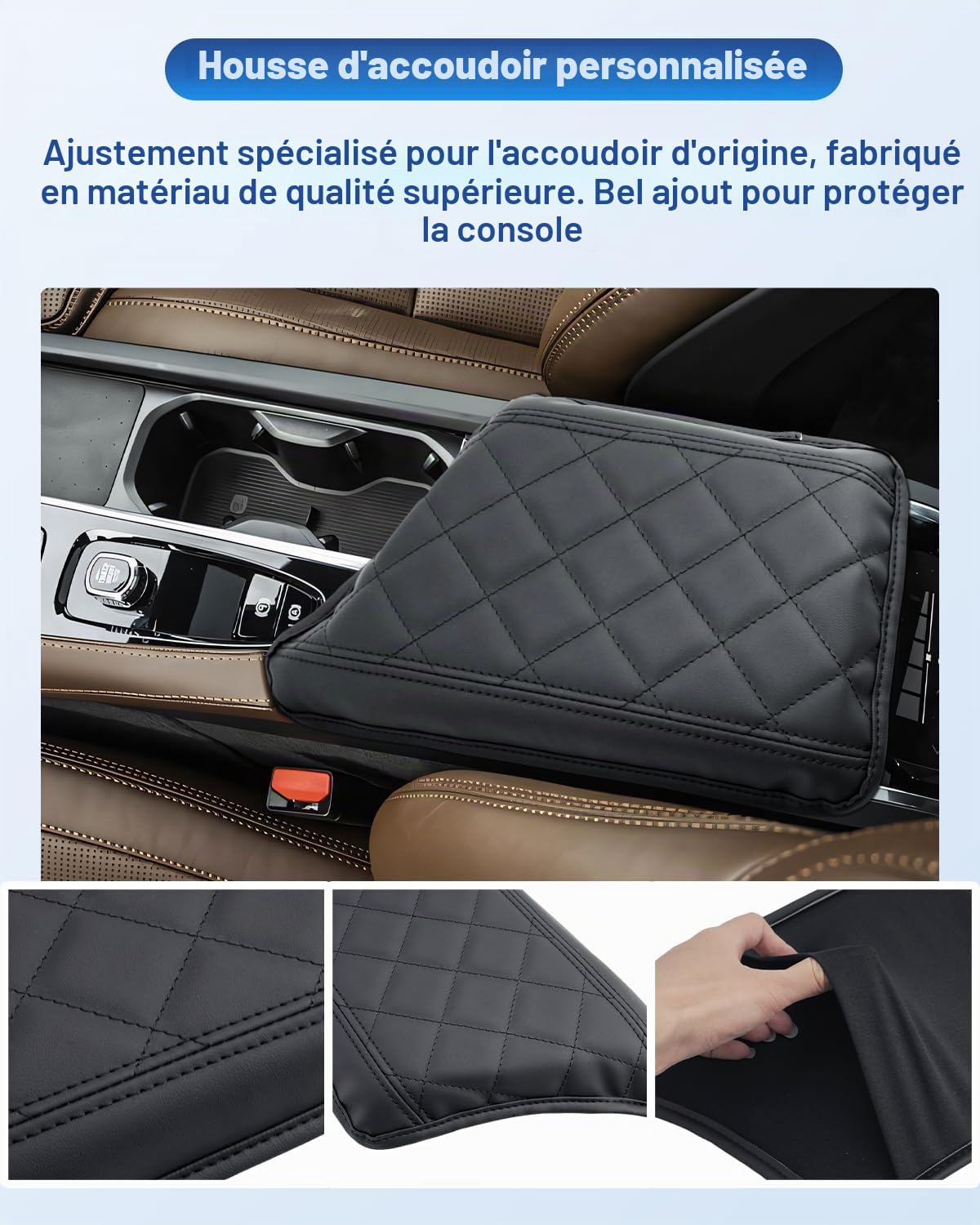 CDEFG Compatible avec Volvo XC90 2016-2023 2024 2025 - Accoudoir central - Protection contre les rayures - Console centrale - En cuir synthétique - Accessoire hybride