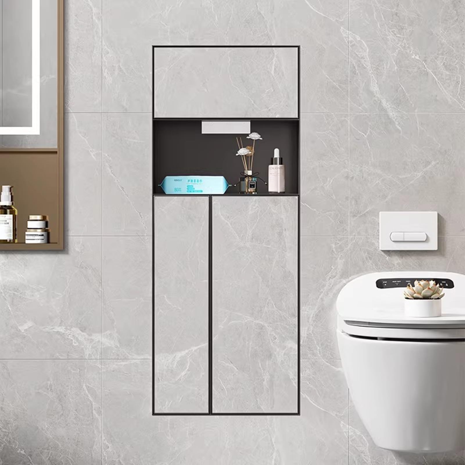 Toilettenpapierhalter Unterputz Platzsparende Badezimmernische mit Stauraum, Wand-Toilettenpapierhalter aus Edelstahl, Verdeckte Duschnischen, Bereit zum Fliesen.