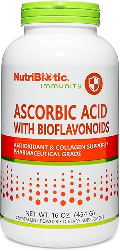 NutriBiotic - Ácido ascórbico con bioflavonoides en polvo, 16 onzas  Suplemento antioxidante y colágeno altamente soluble  2000 mg de vitamina C con
