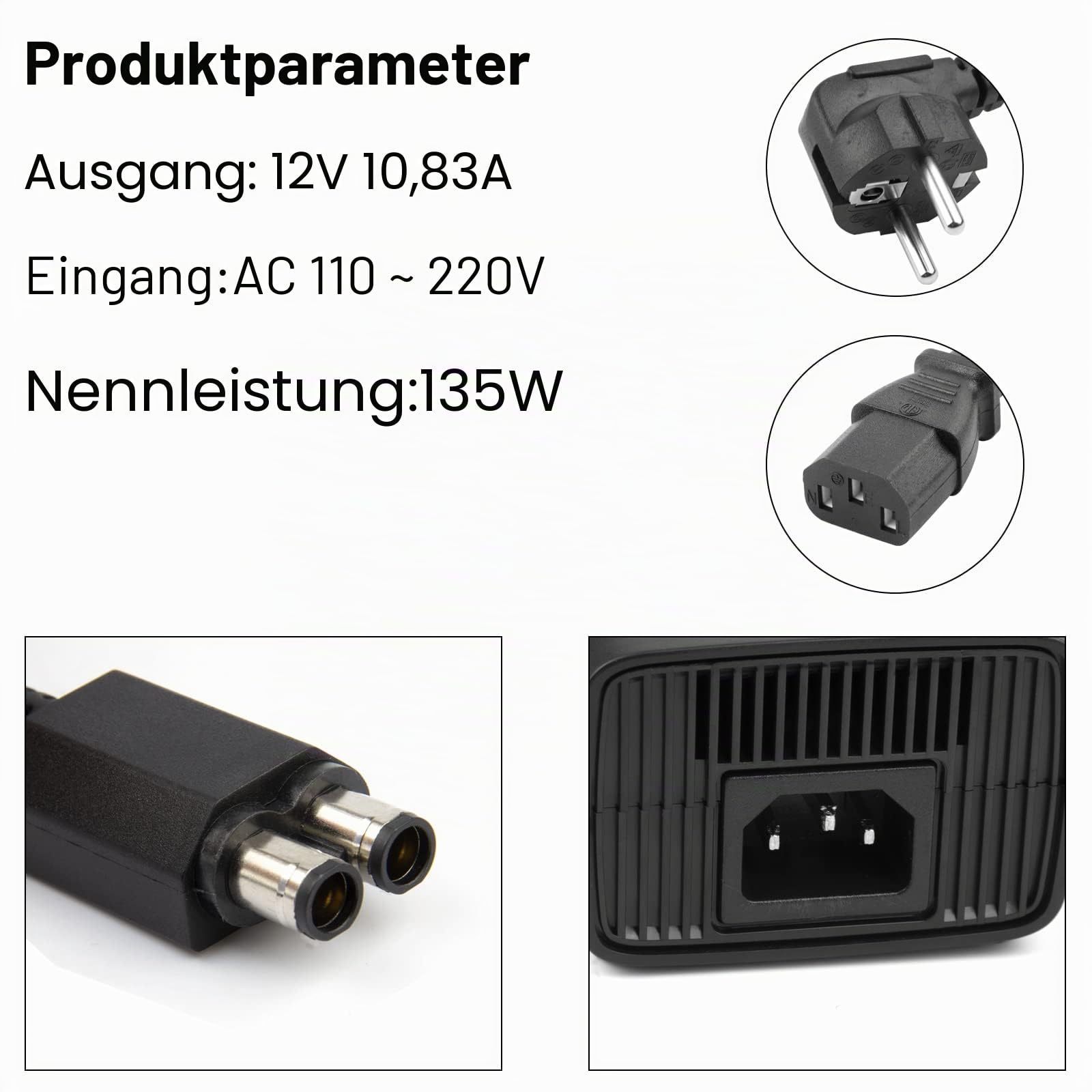 LabTEC Netzteil Ladegerät mit Stromkabel für Microsoft Xbox 360 Slim Konsole, 100-220V