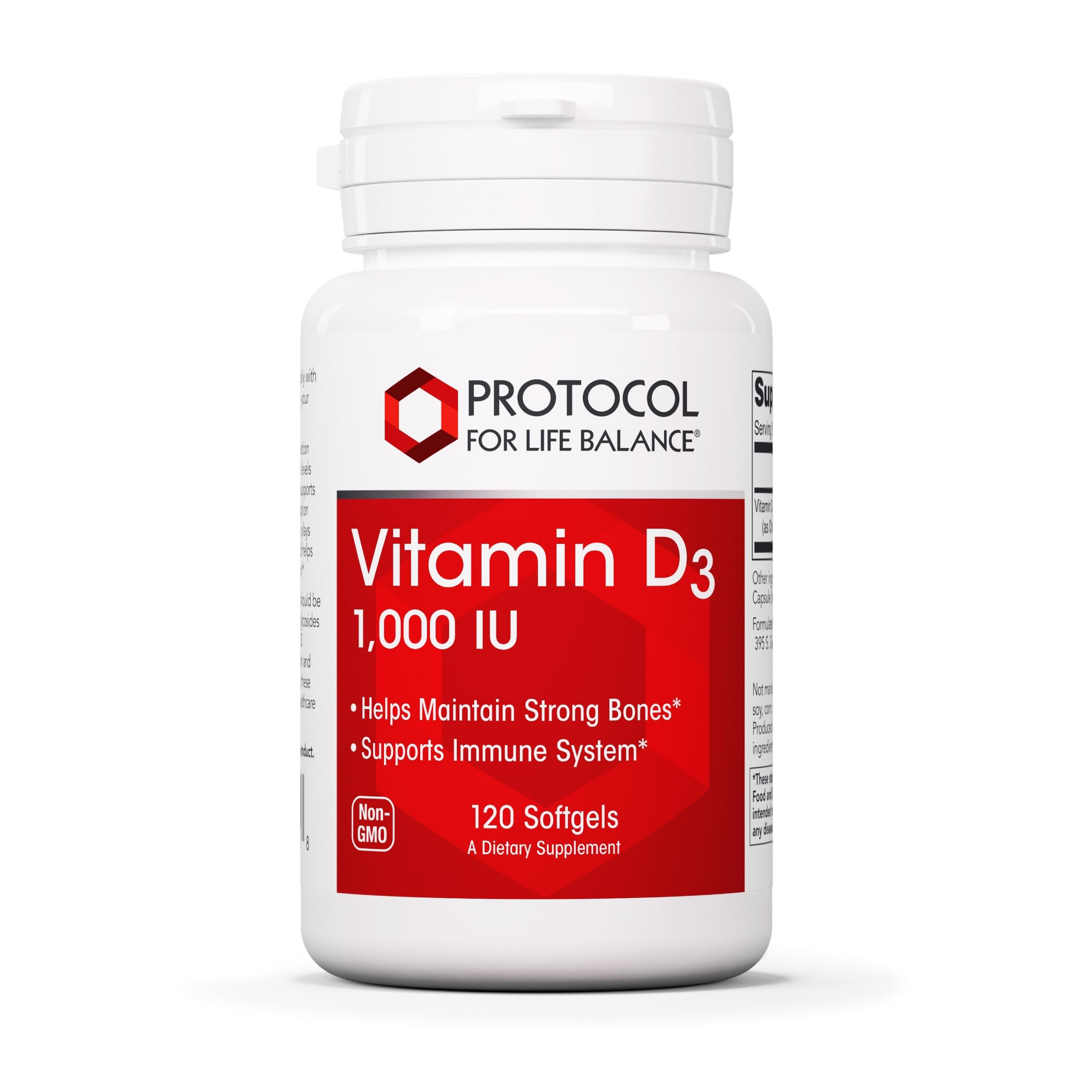 PROTOCOL FOR LIFE BALANCEVitamin D3 1,000 IU - Immune Support Strong Bones and Teeth - 120 Softgels