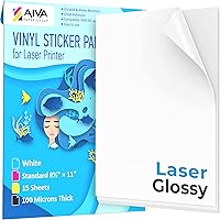Vista 7 de Papel adhesivo de vinilo para imprimir para impresora láser - Blanco brillante - 15 hojas autoadhesivas - Papel impermeable para adhesivos