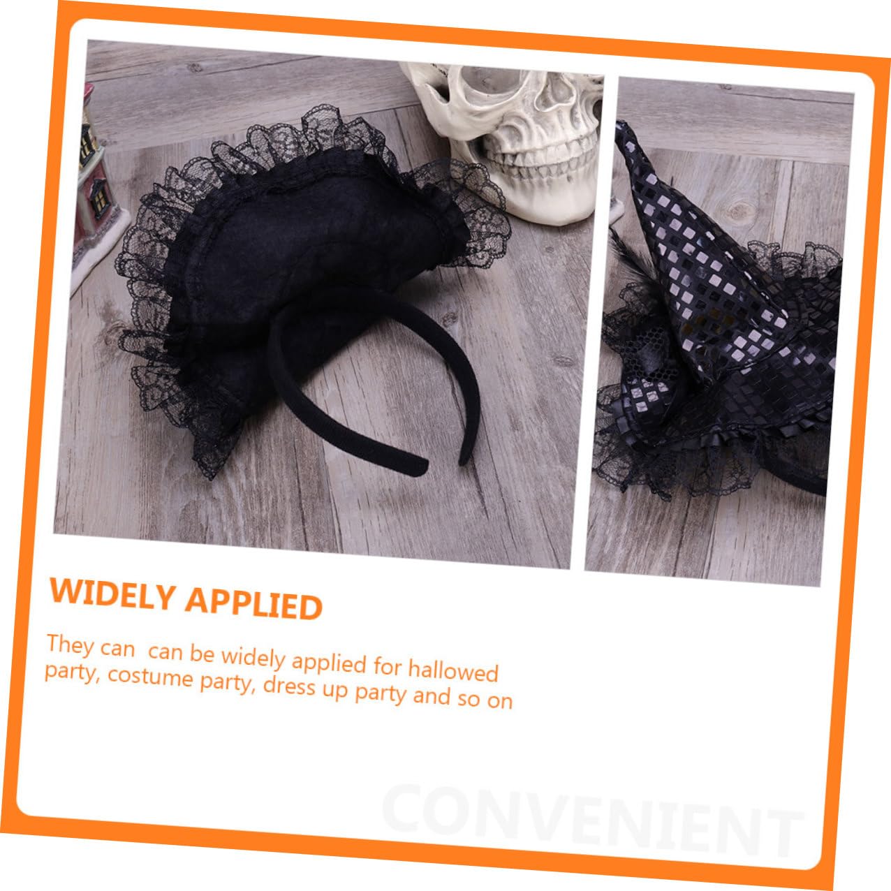 9 Pezzi Cerchietto per Chioma Halloween Cappello da Strega Nero Leggero Pizzo e Paillettes, Accessorio Cosplay per Feste e Party Costume