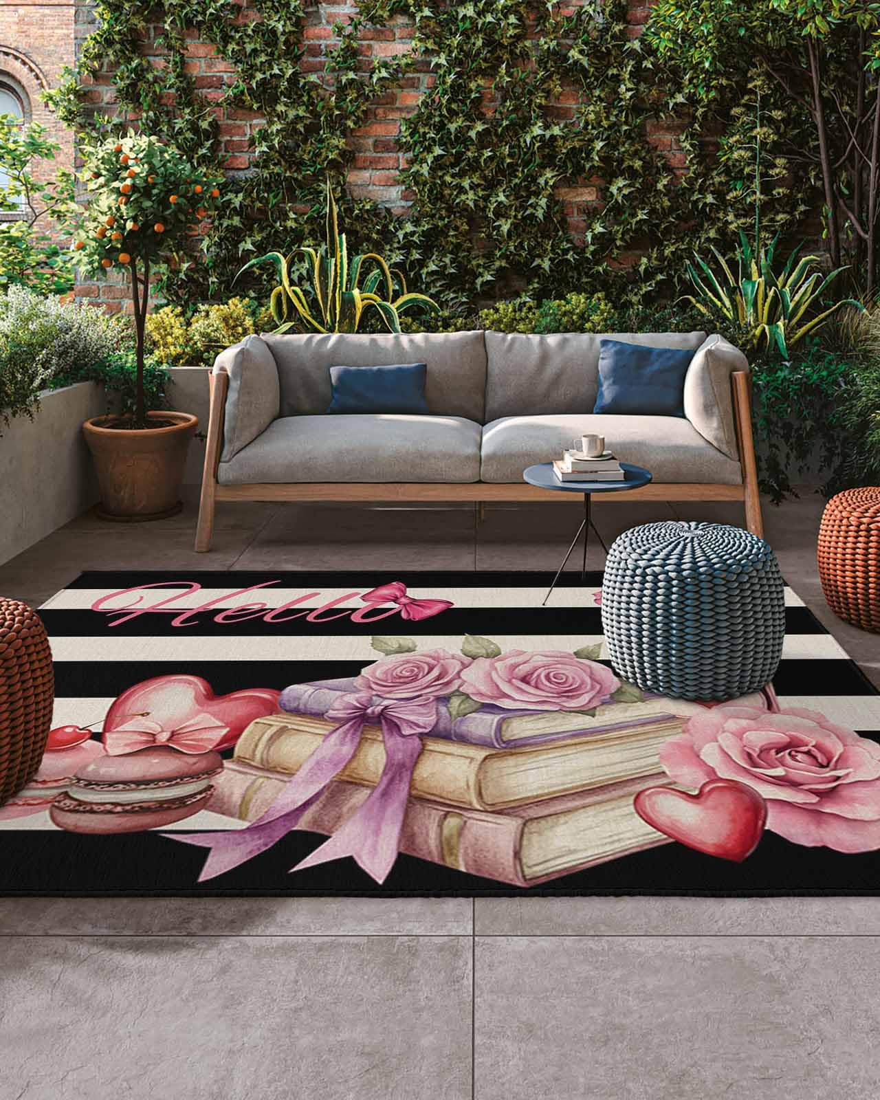 Amazon.com: 4x6ft Outdoor Rugs for Patio Pink Rose Flower Macaroon