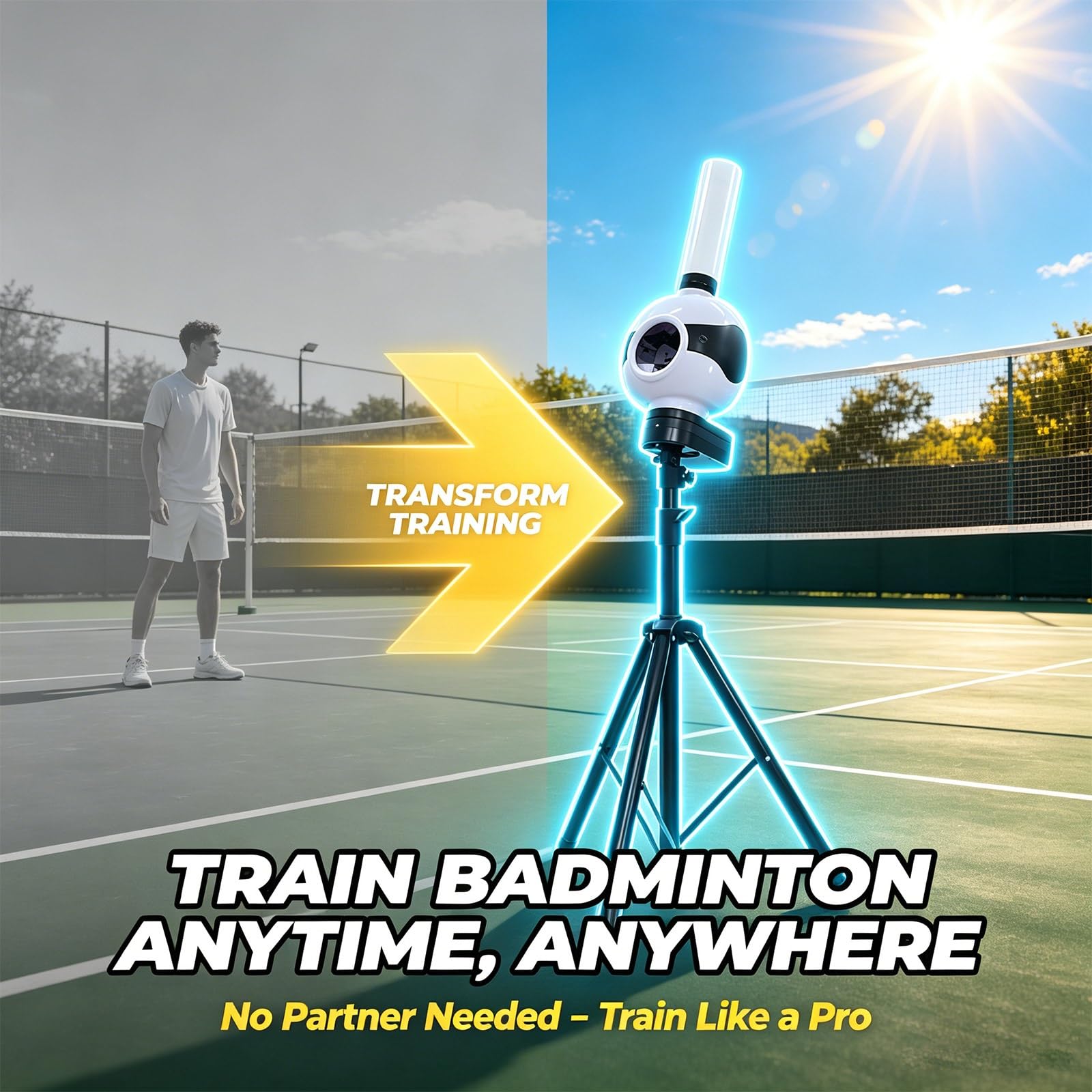 Entrenador de bádminton portátil con mando a distancia, lanzador automático para un ritmo y ángulo de servicio ajustables, perfecto para práctica familiar en interiores y exteriores