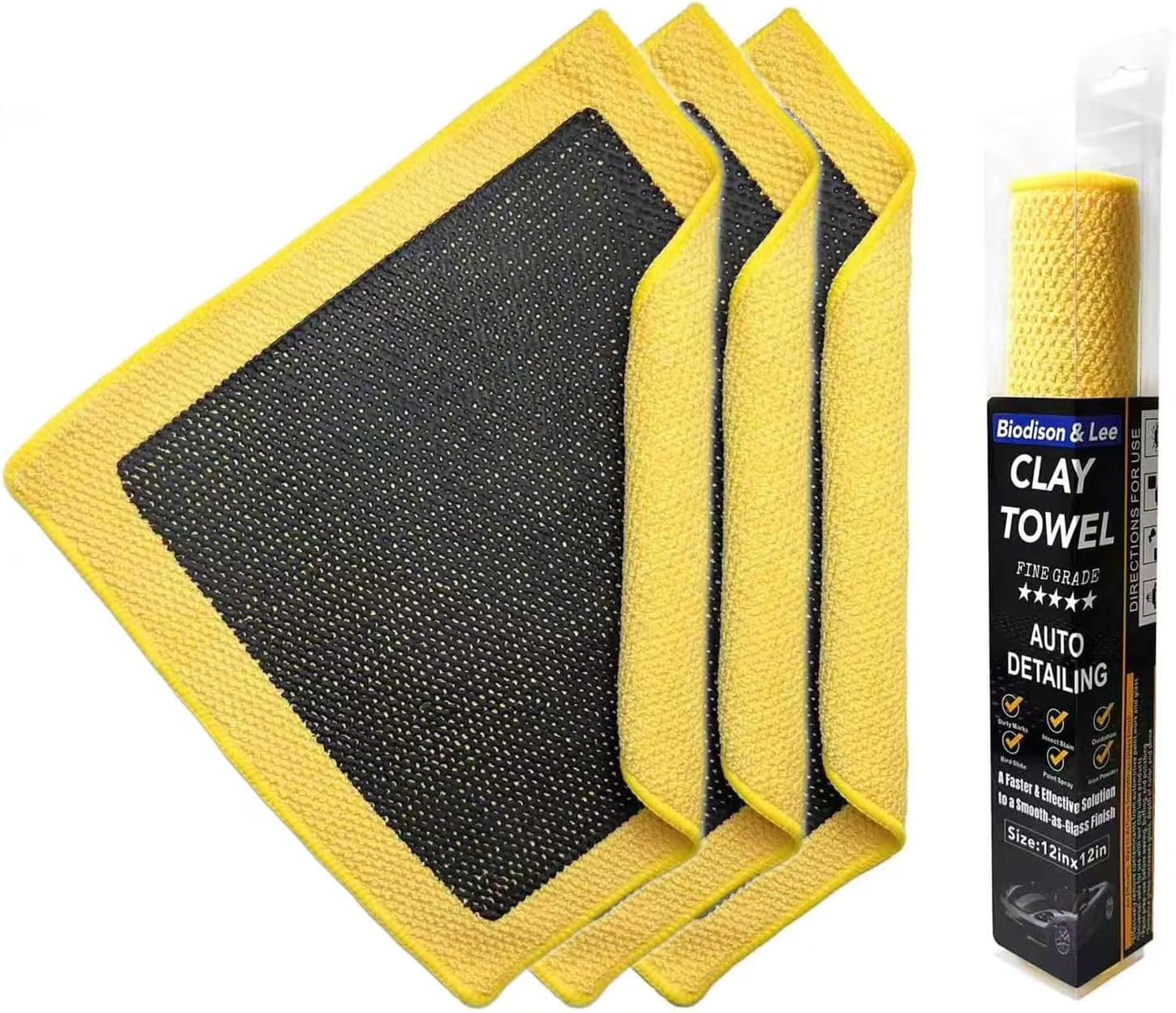 Upgrade Clay Towel 3.0 Ver - Clays Towel for Car Detailing to Remove Paint Overspray, Water Spots,Tree Sap,Rail Dust from Paint,Glass,Plastic Surfaces,Fine Grade Clay Bar Towels (3Pcs-Red, 12" x 12")