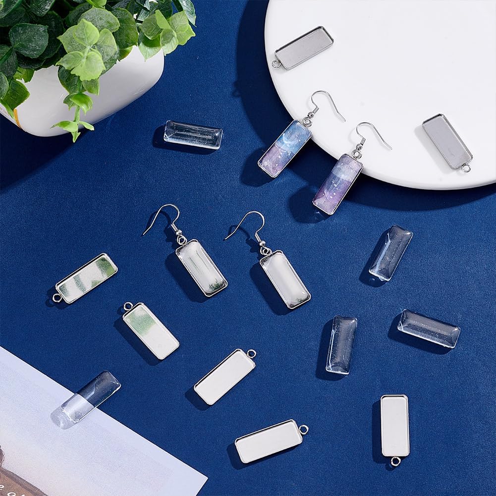UNICRAFTALE 50 Sets Stainless Steel Earring Wire Hooks with Blank Rectangle Pendant Trays Cabochon Earring Settings Metal Bezels and Earrings Hooks Earrings Blanks for Jewelry Making Tray 10x25mm - Image 2