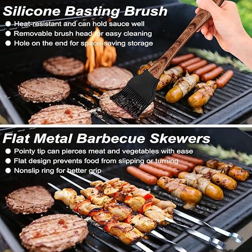 Miniatura 4 de POLIGO Juego de 22 accesorios para parrilla de barbacoa en estuche de aluminio con 2 tipos diferentes, cepillo seguro y raspador para todas las